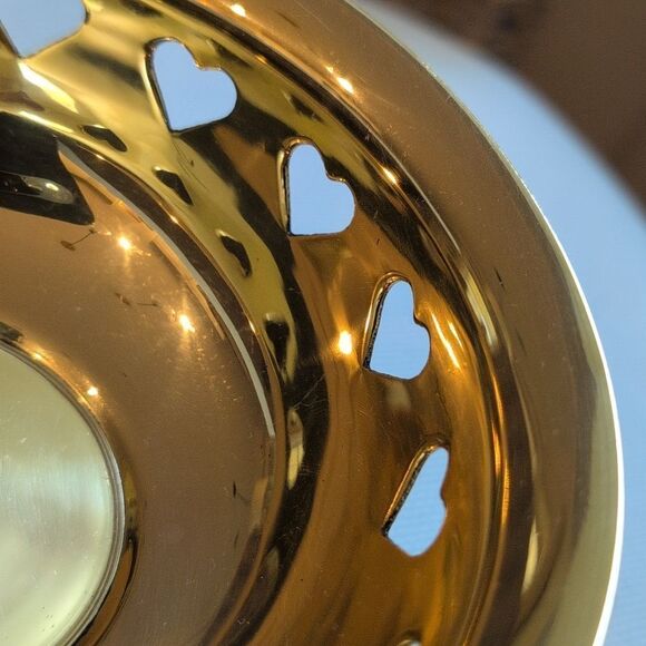 Brass Footed Bowl With Cutout Hearts - Picture 4 of 8
